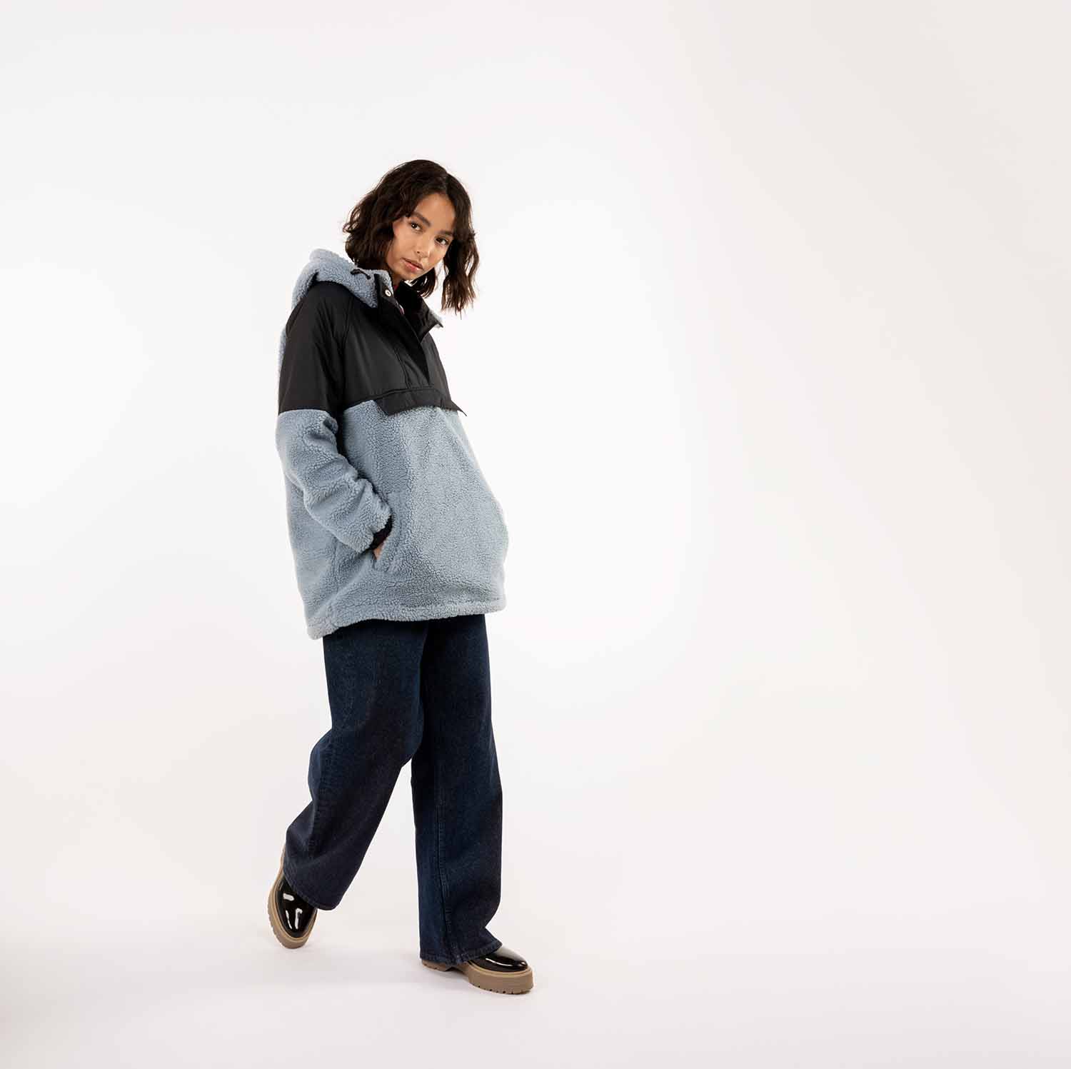 Person posing fleece jacket